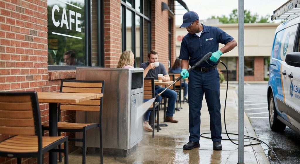Trash bin cleaning for coffee shops and cafes