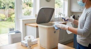 Trash bin cleaning for immune-compromised households